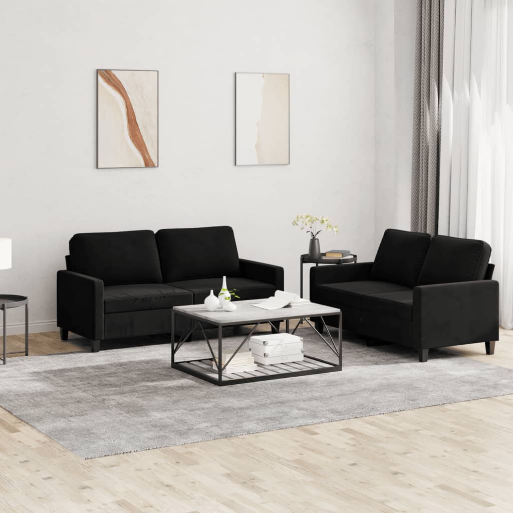 2-delige Loungeset met kussens fluweel zwart is nu te koop bij PeponiXL, paradijselijk wonen!