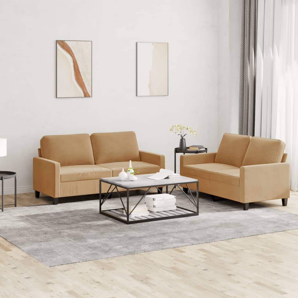 2-delige Loungeset met kussens fluweel bruin is nu te koop bij PeponiXL, paradijselijk wonen!