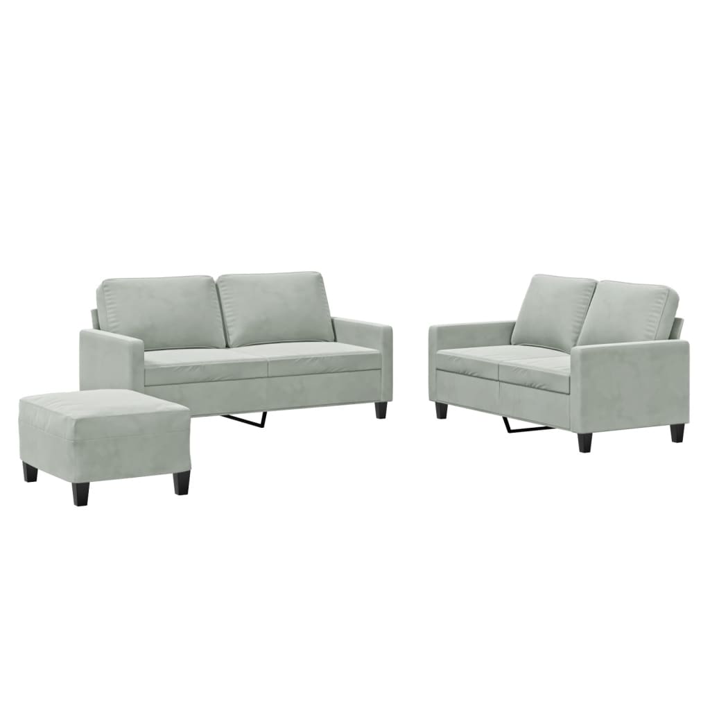 3-delige Loungeset met kussens fluweel lichtgrijs is nu te koop bij PeponiXL, paradijselijk wonen!