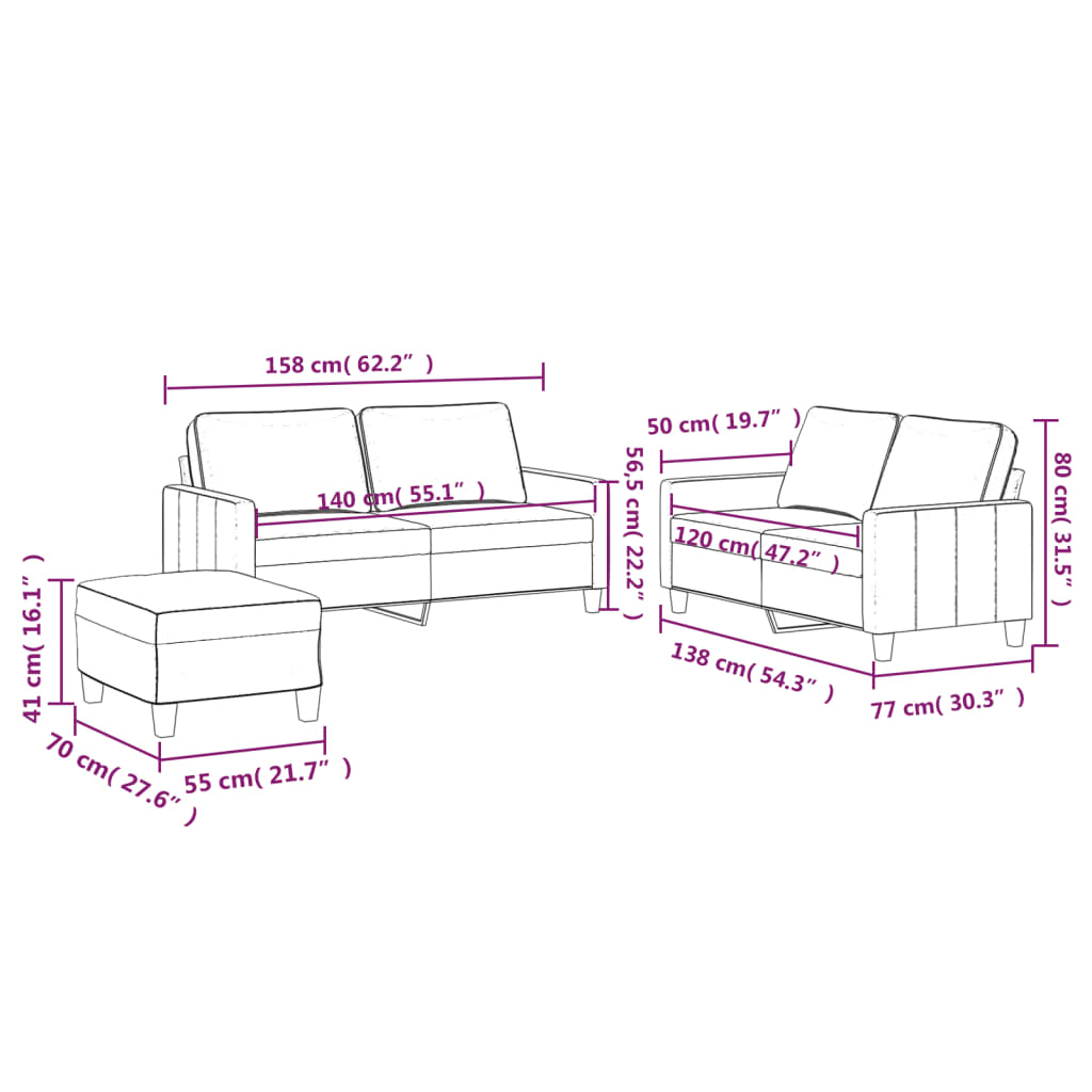 3-delige Loungeset met kussens fluweel lichtgrijs is nu te koop bij PeponiXL, paradijselijk wonen!