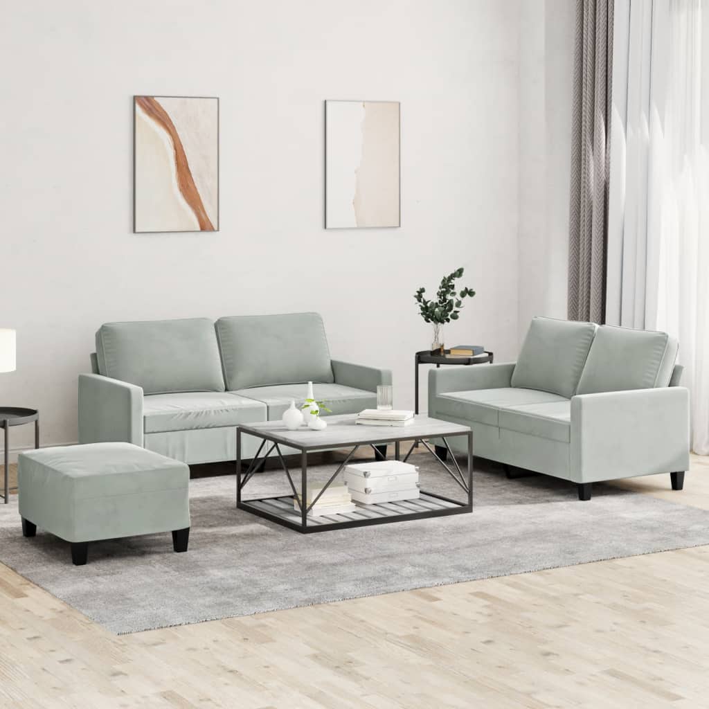 3-delige Loungeset met kussens fluweel lichtgrijs is nu te koop bij PeponiXL, paradijselijk wonen!