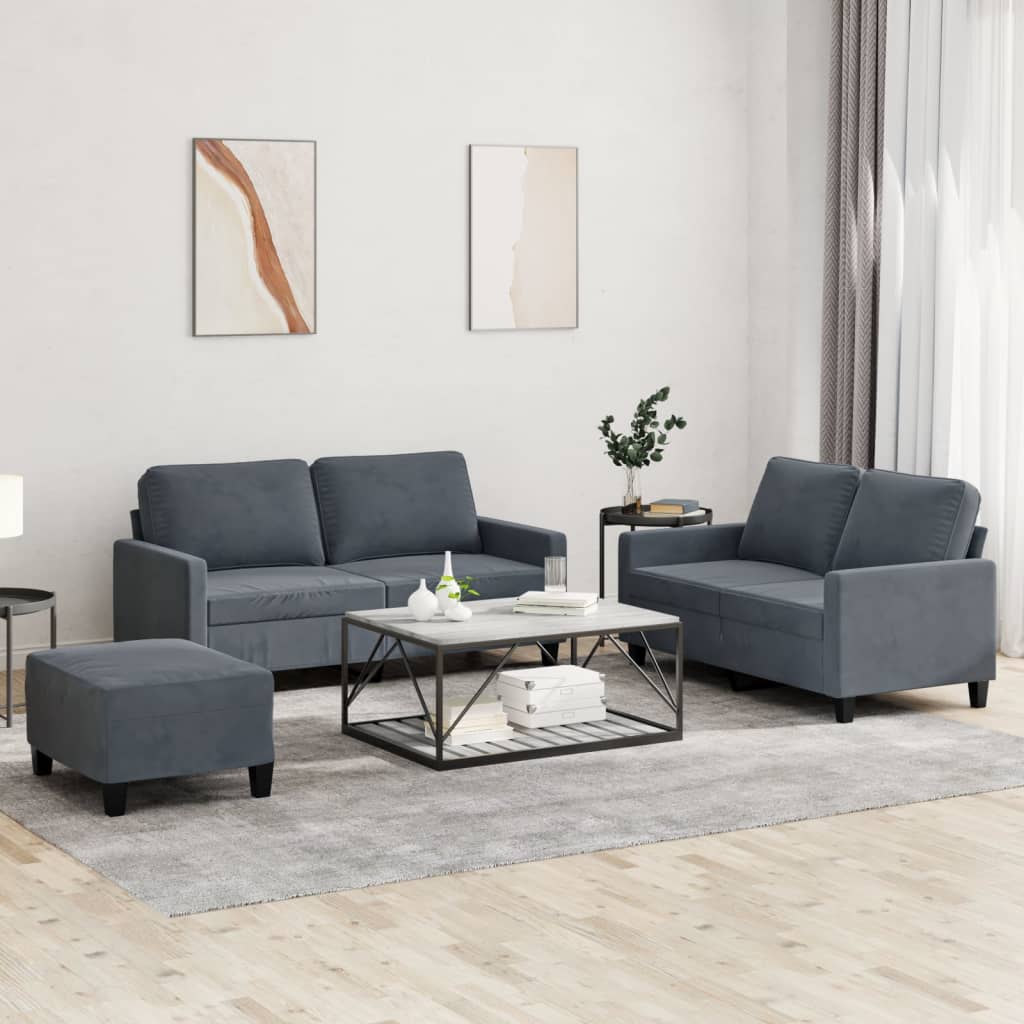 3-delige Loungeset met kussens fluweel donkergrijs is nu te koop bij PeponiXL, paradijselijk wonen!