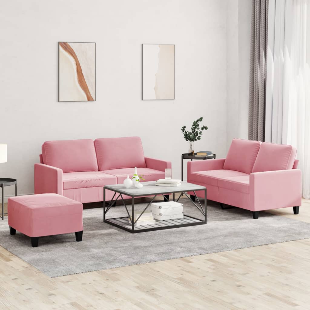 3-delige Loungeset met kussens fluweel roze is nu te koop bij PeponiXL, paradijselijk wonen!