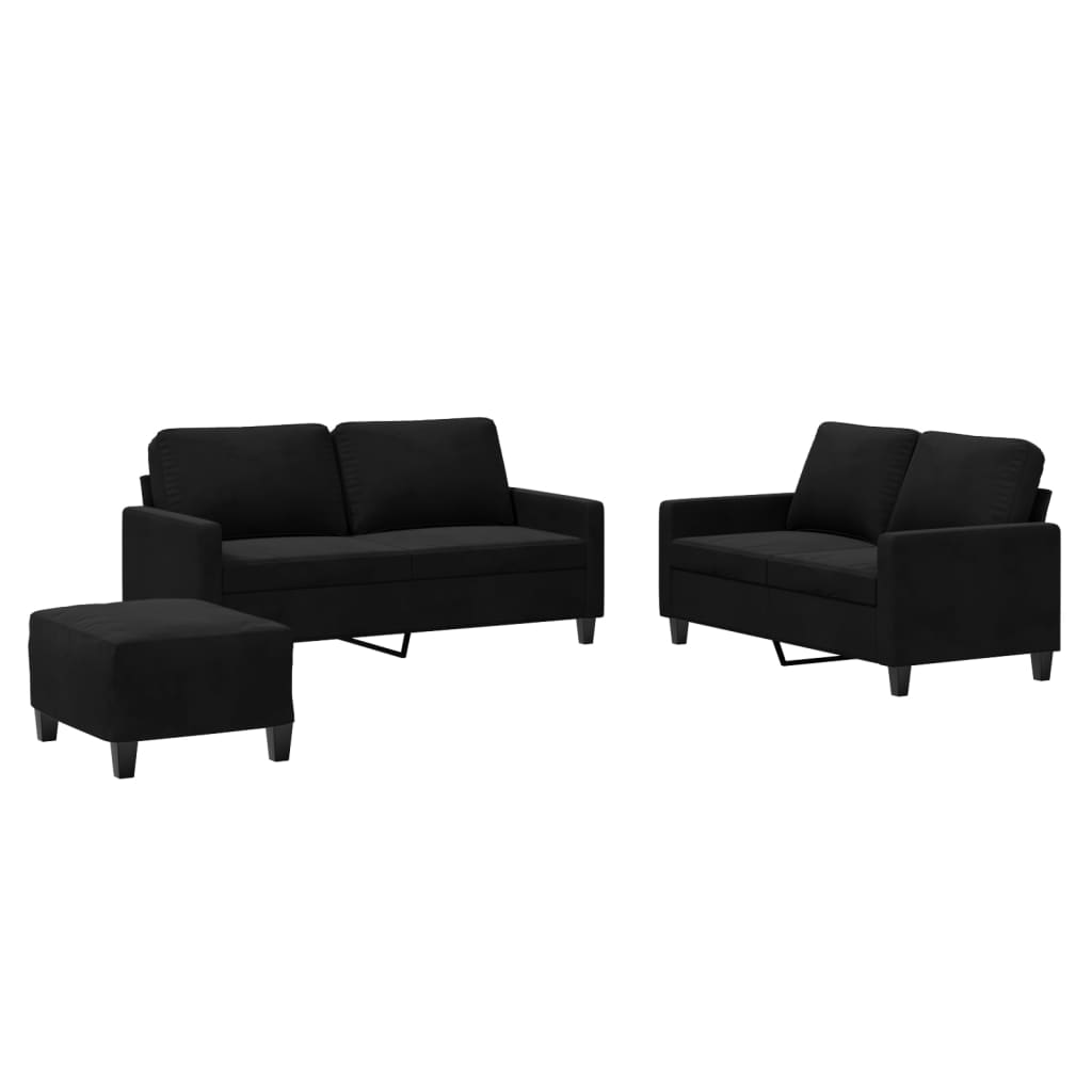 3-delige Loungeset met kussens fluweel zwart is nu te koop bij PeponiXL, paradijselijk wonen!