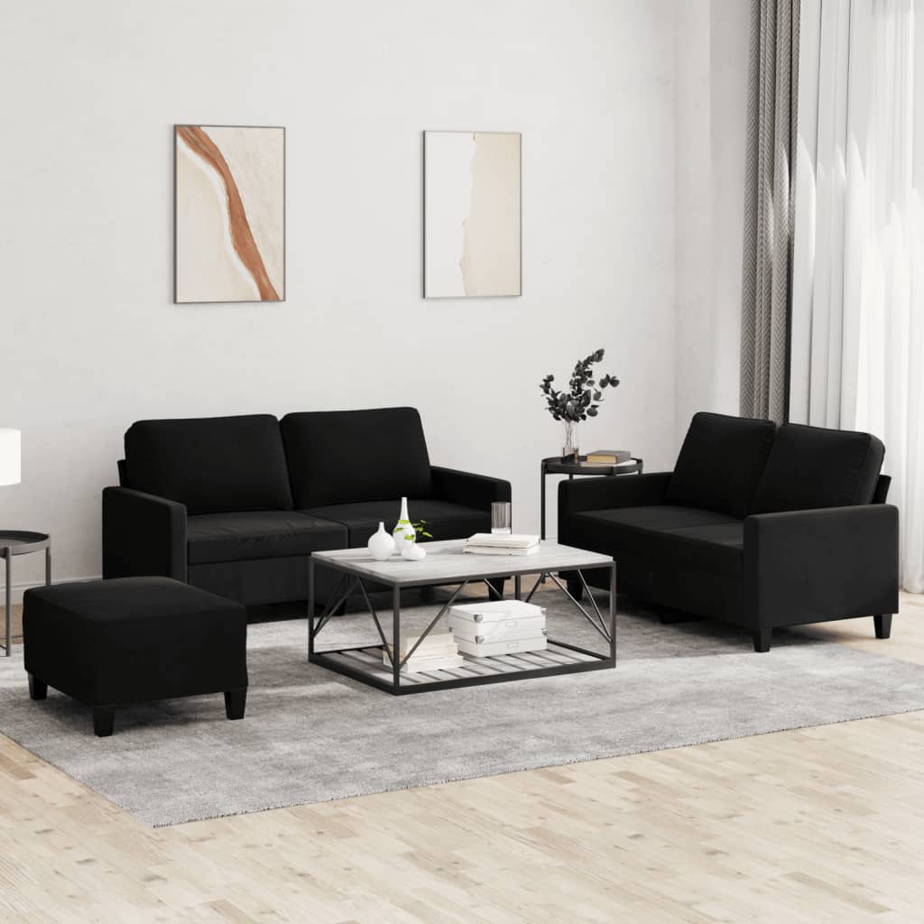 3-delige Loungeset met kussens fluweel zwart is nu te koop bij PeponiXL, paradijselijk wonen!