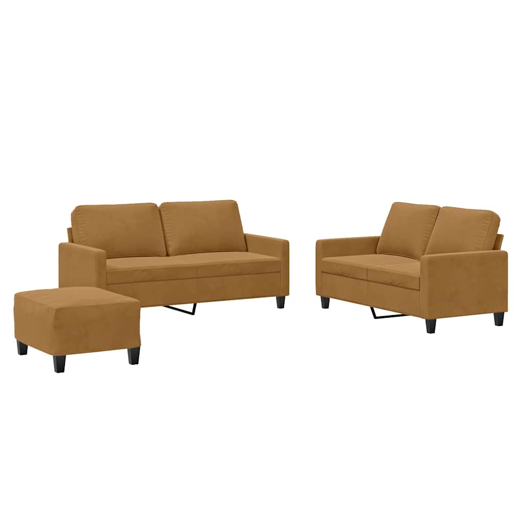 3-delige Loungeset met kussens fluweel bruin is nu te koop bij PeponiXL, paradijselijk wonen!