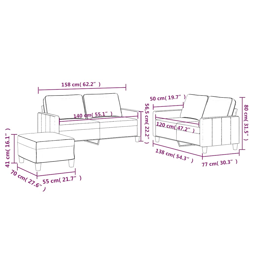3-delige Loungeset met kussens fluweel bruin is nu te koop bij PeponiXL, paradijselijk wonen!