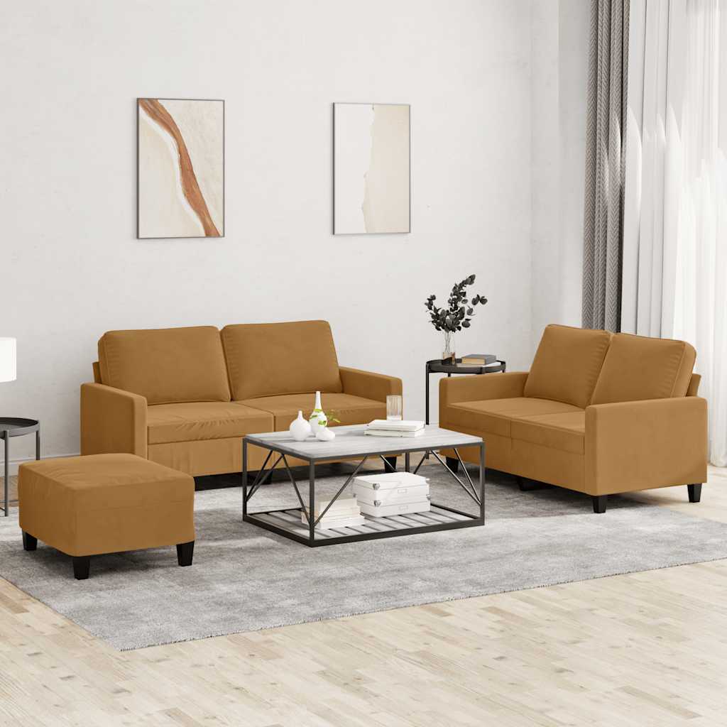 3-delige Loungeset met kussens fluweel bruin is nu te koop bij PeponiXL, paradijselijk wonen!