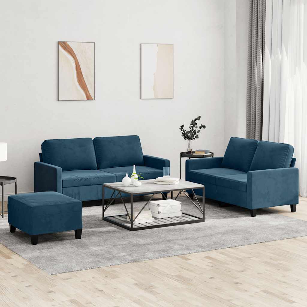 3-delige Loungeset met kussens fluweel blauw is nu te koop bij PeponiXL, paradijselijk wonen!