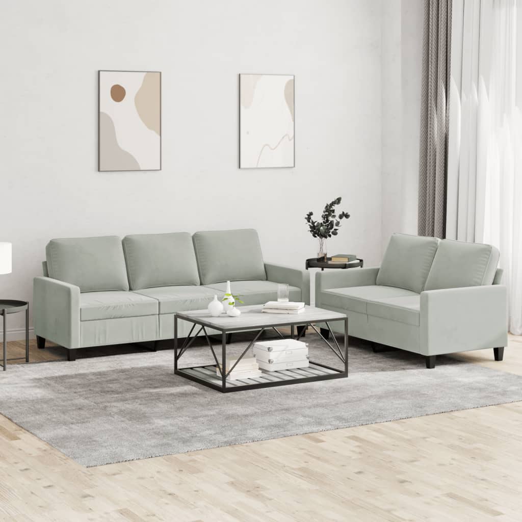 2-delige Loungeset met kussens fluweel lichtgrijs is nu te koop bij PeponiXL, paradijselijk wonen!