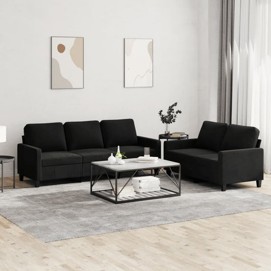 2-delige Loungeset met kussens fluweel zwart is nu te koop bij PeponiXL, paradijselijk wonen!