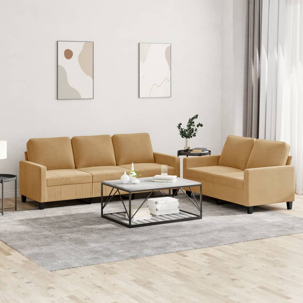 2-delige Loungeset met kussens fluweel bruin is nu te koop bij PeponiXL, paradijselijk wonen!