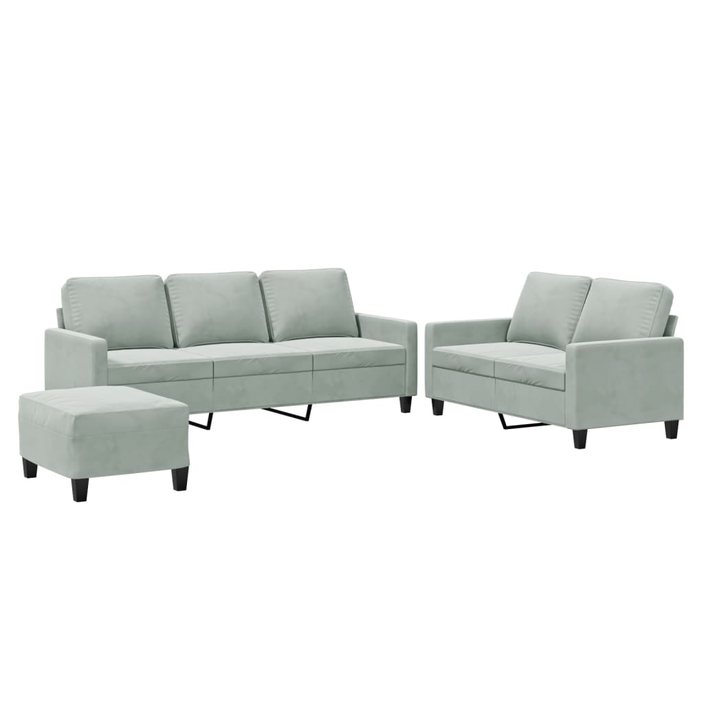 3-delige Loungeset met kussens fluweel lichtgrijs is nu te koop bij PeponiXL, paradijselijk wonen!