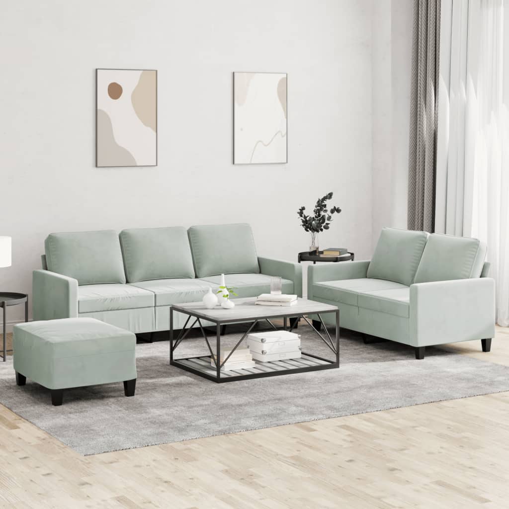 3-delige Loungeset met kussens fluweel lichtgrijs is nu te koop bij PeponiXL, paradijselijk wonen!