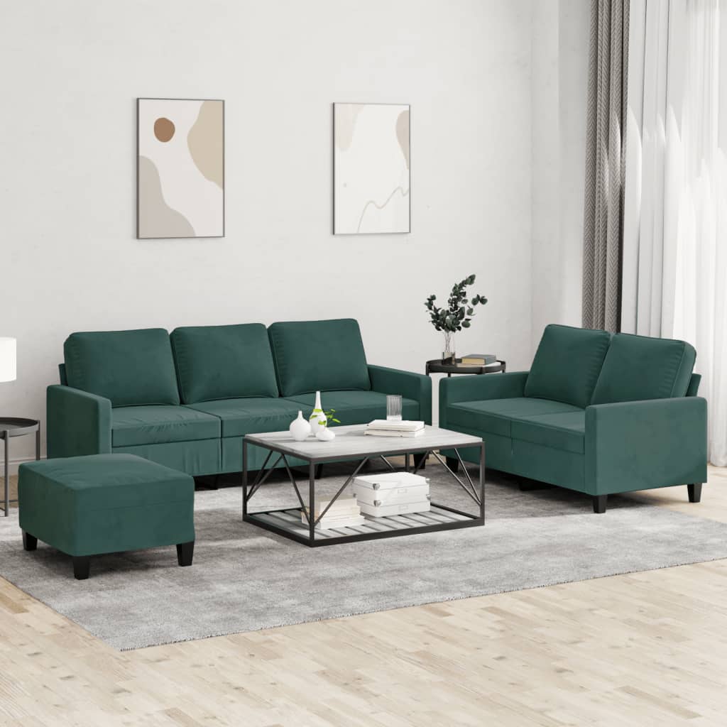 3-delige Loungeset met kussens fluweel donkergroen is nu te koop bij PeponiXL, paradijselijk wonen!