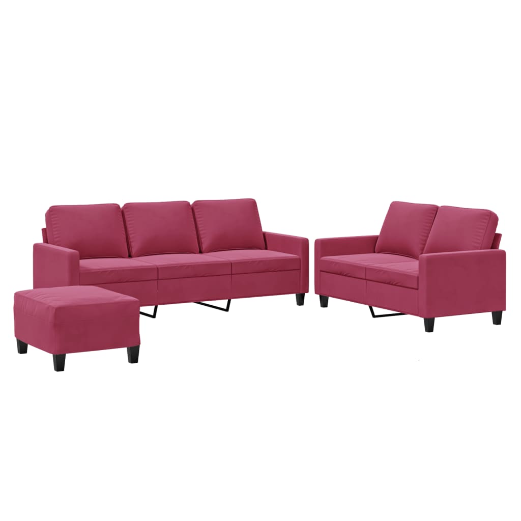 3-delige Loungeset met kussens fluweel wijnrood is nu te koop bij PeponiXL, paradijselijk wonen!