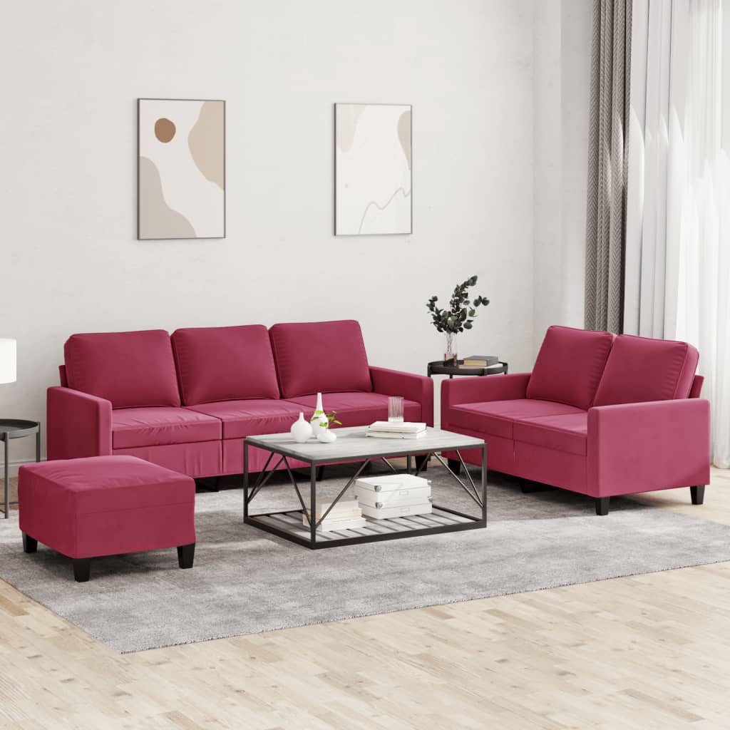 3-delige Loungeset met kussens fluweel wijnrood is nu te koop bij PeponiXL, paradijselijk wonen!