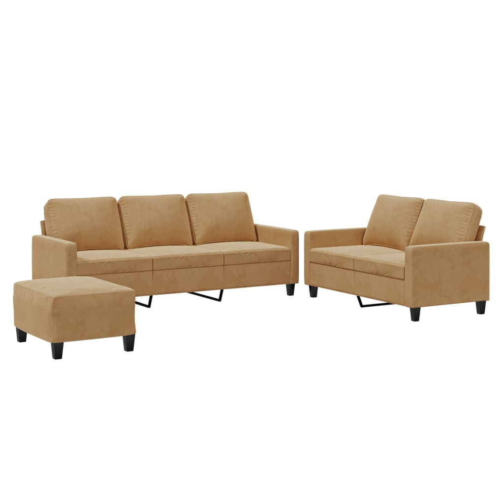 3-delige Loungeset met kussens fluweel bruin is nu te koop bij PeponiXL, paradijselijk wonen!