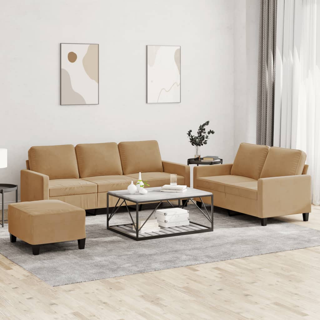 3-delige Loungeset met kussens fluweel bruin is nu te koop bij PeponiXL, paradijselijk wonen!