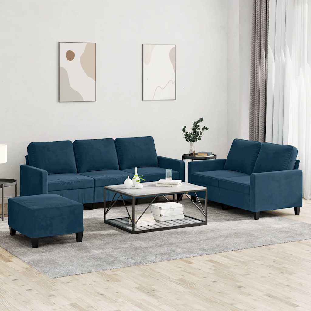 3-delige Loungeset met kussens fluweel blauw is nu te koop bij PeponiXL, paradijselijk wonen!
