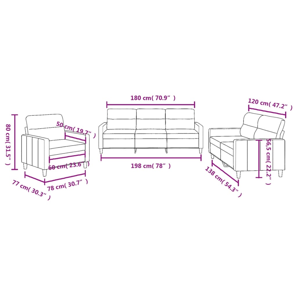 3-delige Loungeset met kussens stof crèmekleurig is nu te koop bij PeponiXL, paradijselijk wonen!