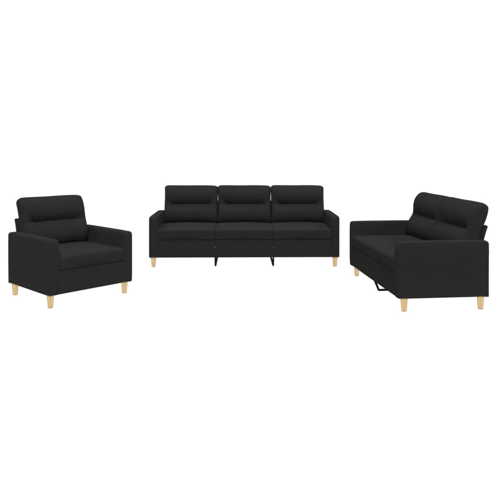 3-delige loungeset met kussens stof zwart is nu te koop bij PeponiXL, paradijselijk wonen!