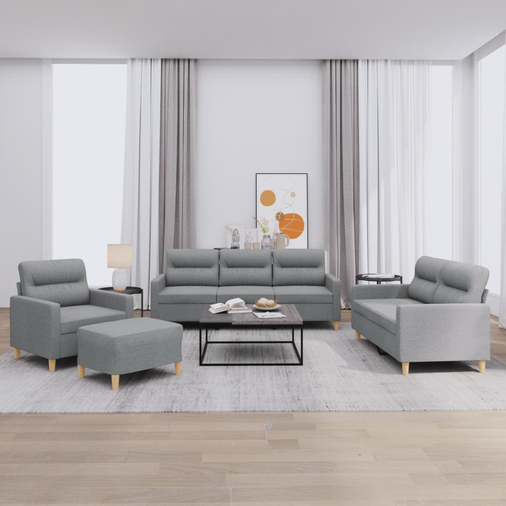 4-delige Loungeset met kussens stof lichtgrijs is nu te koop bij PeponiXL, paradijselijk wonen!