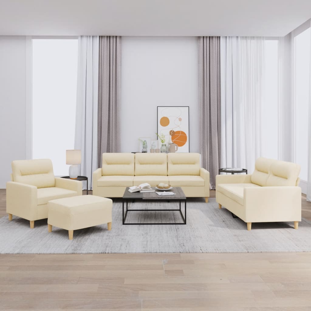 4-delige Loungeset met kussens stof crèmekleurig is nu te koop bij PeponiXL, paradijselijk wonen!