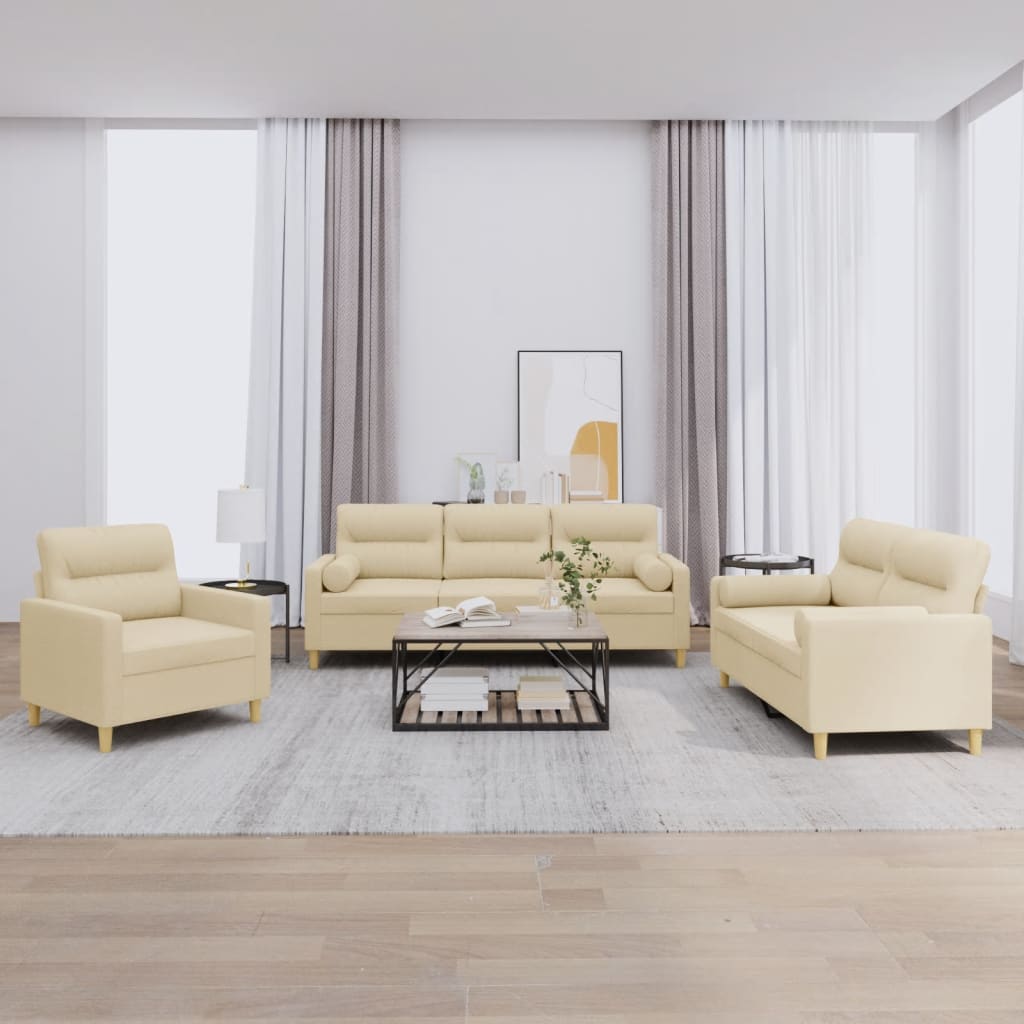 3-delige Loungeset met kussens stof crèmekleurig is nu te koop bij PeponiXL, paradijselijk wonen!