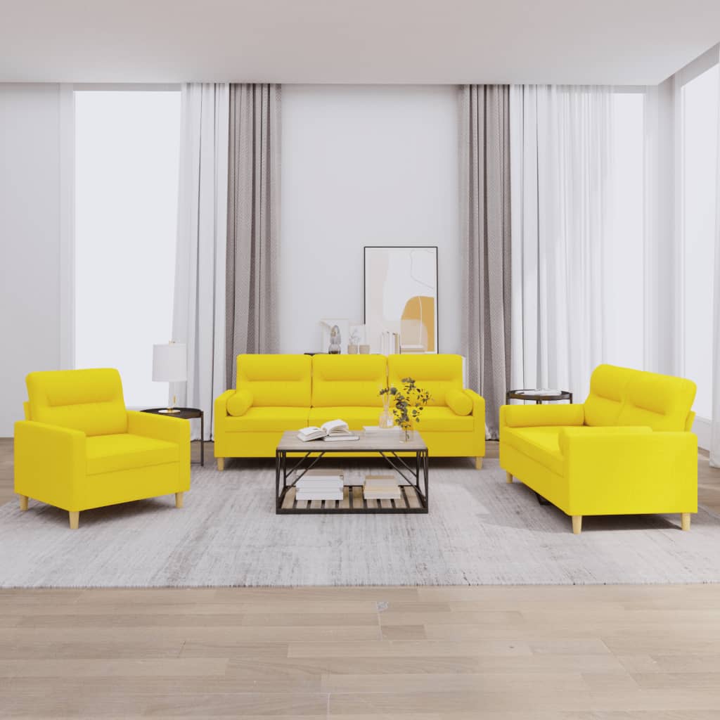 3-delige Loungeset met kussens stof lichtgeel is nu te koop bij PeponiXL, paradijselijk wonen!