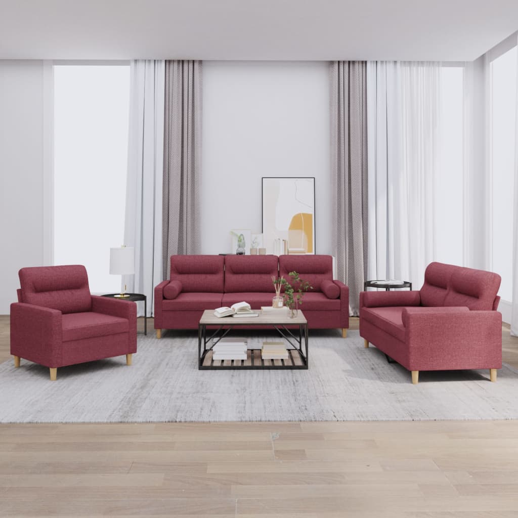 3-delige Loungeset met kussens stof wijnrood is nu te koop bij PeponiXL, paradijselijk wonen!