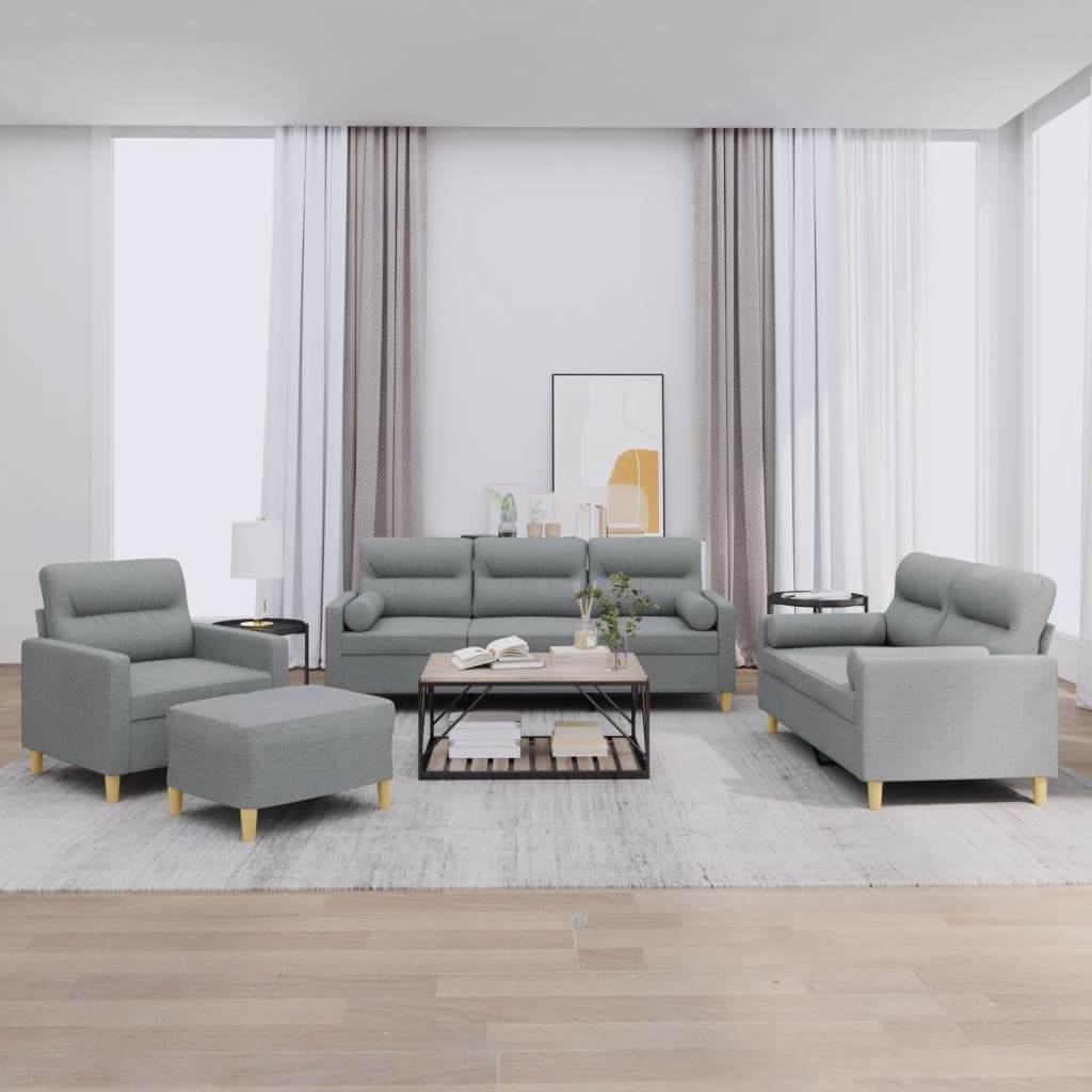 4-delige Loungeset met kussens stof lichtgrijs is nu te koop bij PeponiXL, paradijselijk wonen!