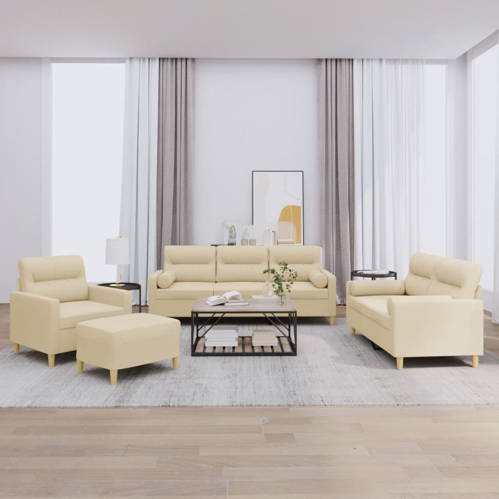 4-delige Loungeset met kussens stof crèmekleurig is nu te koop bij PeponiXL, paradijselijk wonen!