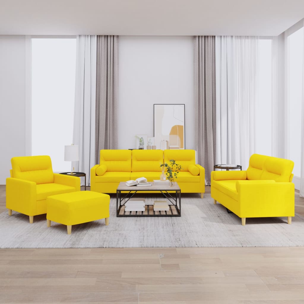4-delige Loungeset met kussens stof lichtgeel is nu te koop bij PeponiXL, paradijselijk wonen!