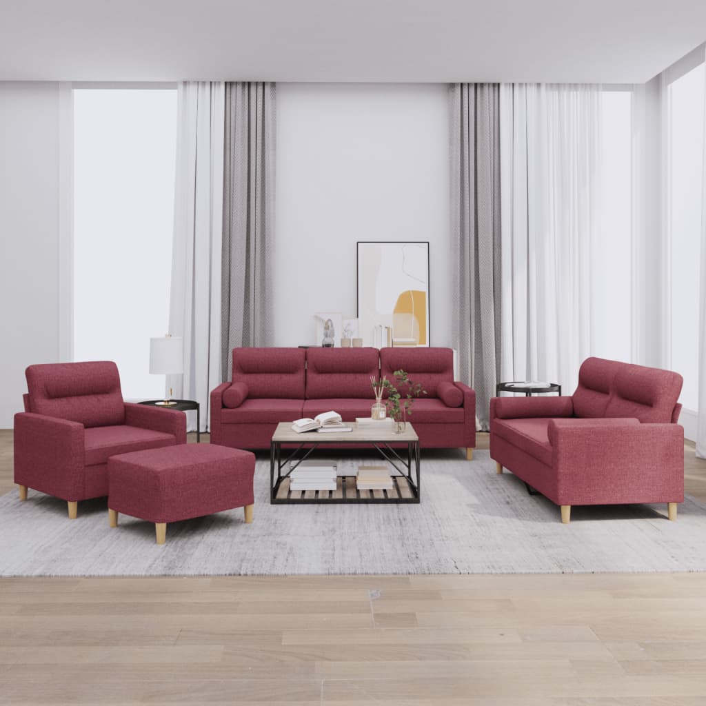 4-delige Loungeset met kussens stof wijnrood is nu te koop bij PeponiXL, paradijselijk wonen!