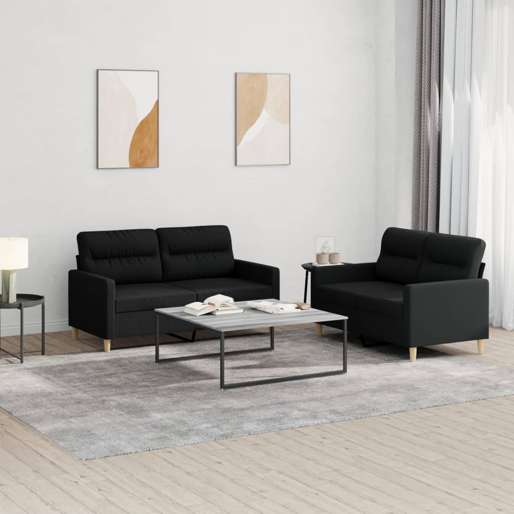2-delige loungeset met kussens stof zwart is nu te koop bij PeponiXL, paradijselijk wonen!