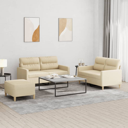 3-delige Loungeset met kussens stof crèmekleurig is nu te koop bij PeponiXL, paradijselijk wonen!