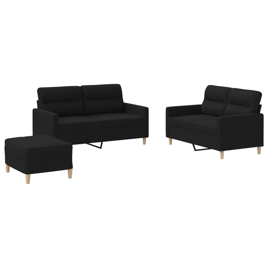 3-delige loungeset met kussens stof zwart is nu te koop bij PeponiXL, paradijselijk wonen!