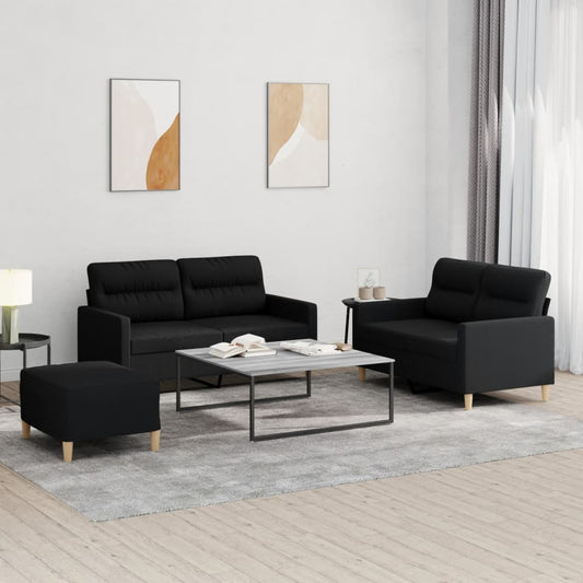 3-delige loungeset met kussens stof zwart is nu te koop bij PeponiXL, paradijselijk wonen!