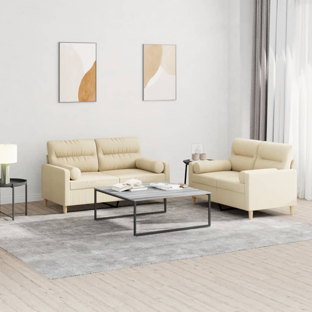 2-delige Loungeset met kussens stof crèmekleurig is nu te koop bij PeponiXL, paradijselijk wonen!