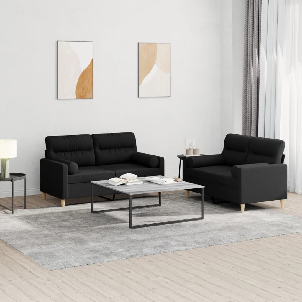 2-delige Loungeset met kussens stof zwart is nu te koop bij PeponiXL, paradijselijk wonen!