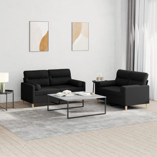 2-delige Loungeset met kussens stof zwart is nu te koop bij PeponiXL, paradijselijk wonen!