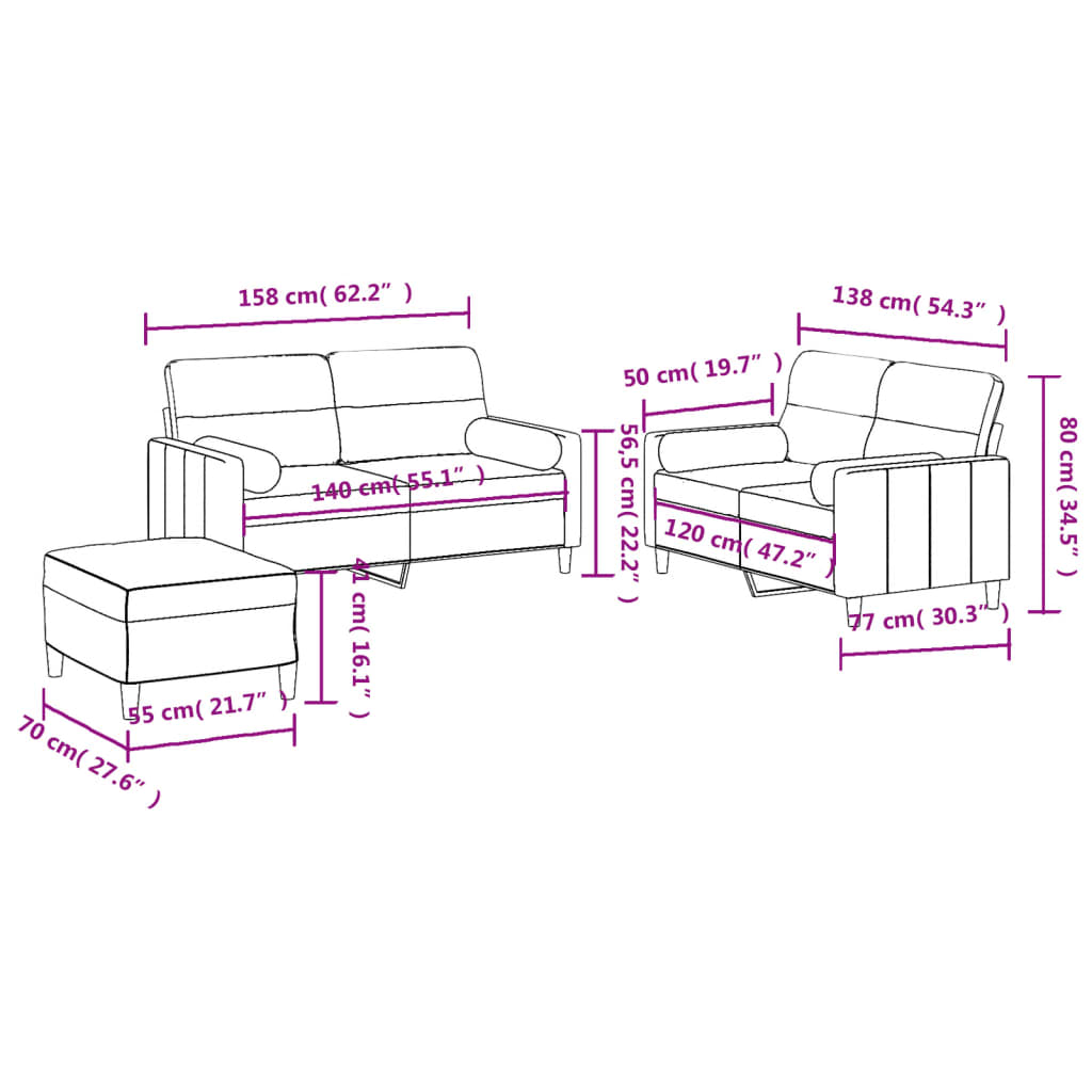 3-delige Loungeset met kussens stof lichtgrijs is nu te koop bij PeponiXL, paradijselijk wonen!