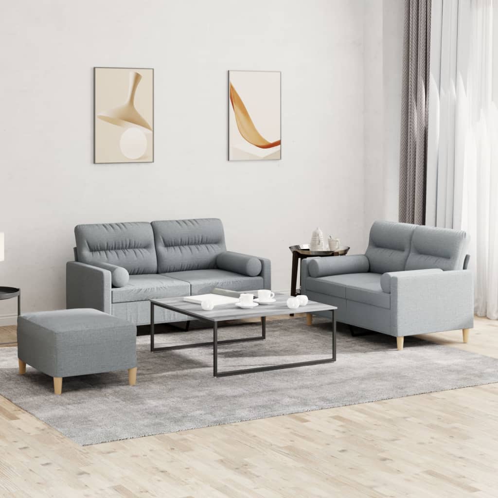 3-delige Loungeset met kussens stof lichtgrijs is nu te koop bij PeponiXL, paradijselijk wonen!