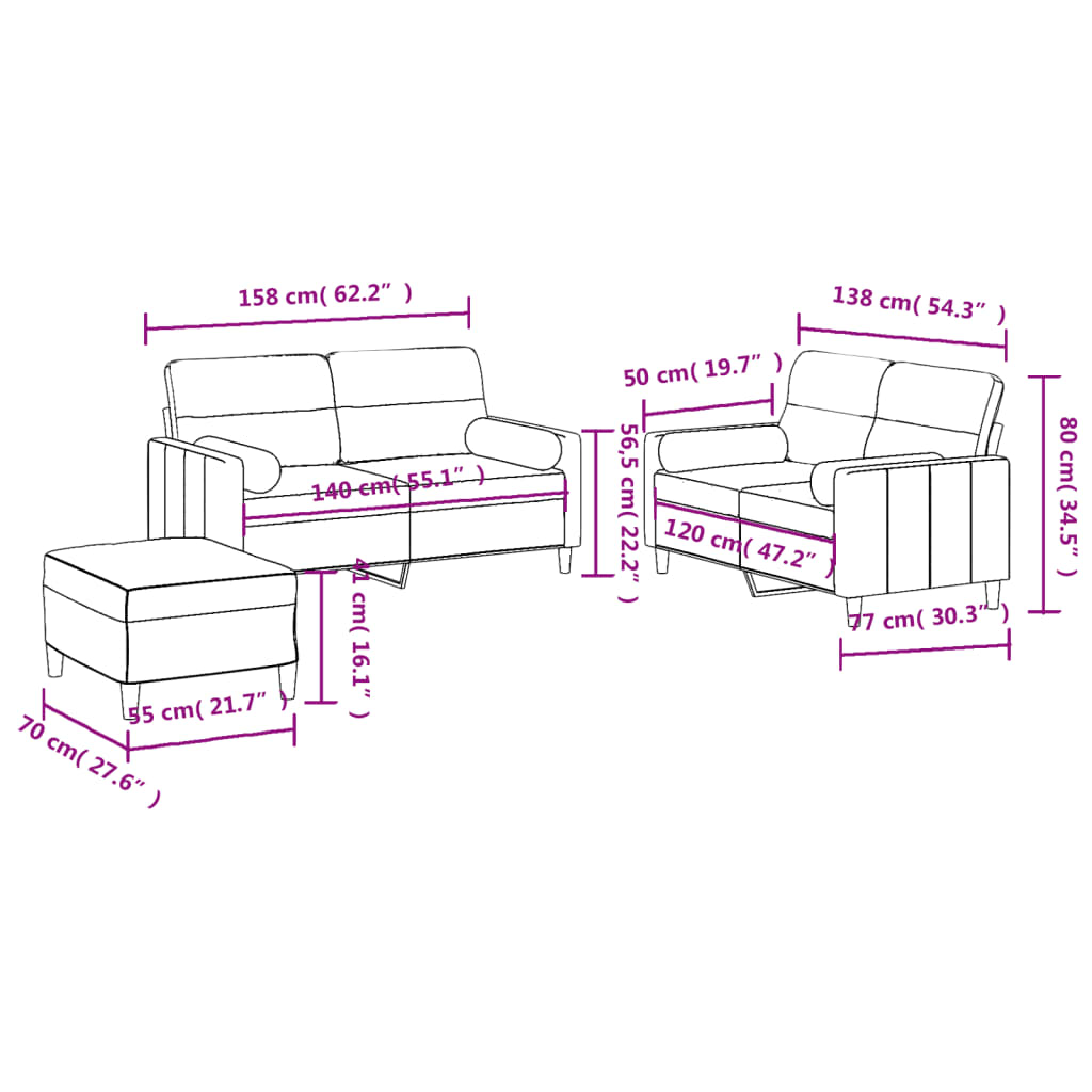 3-delige Loungeset met kussens stof crèmekleurig is nu te koop bij PeponiXL, paradijselijk wonen!