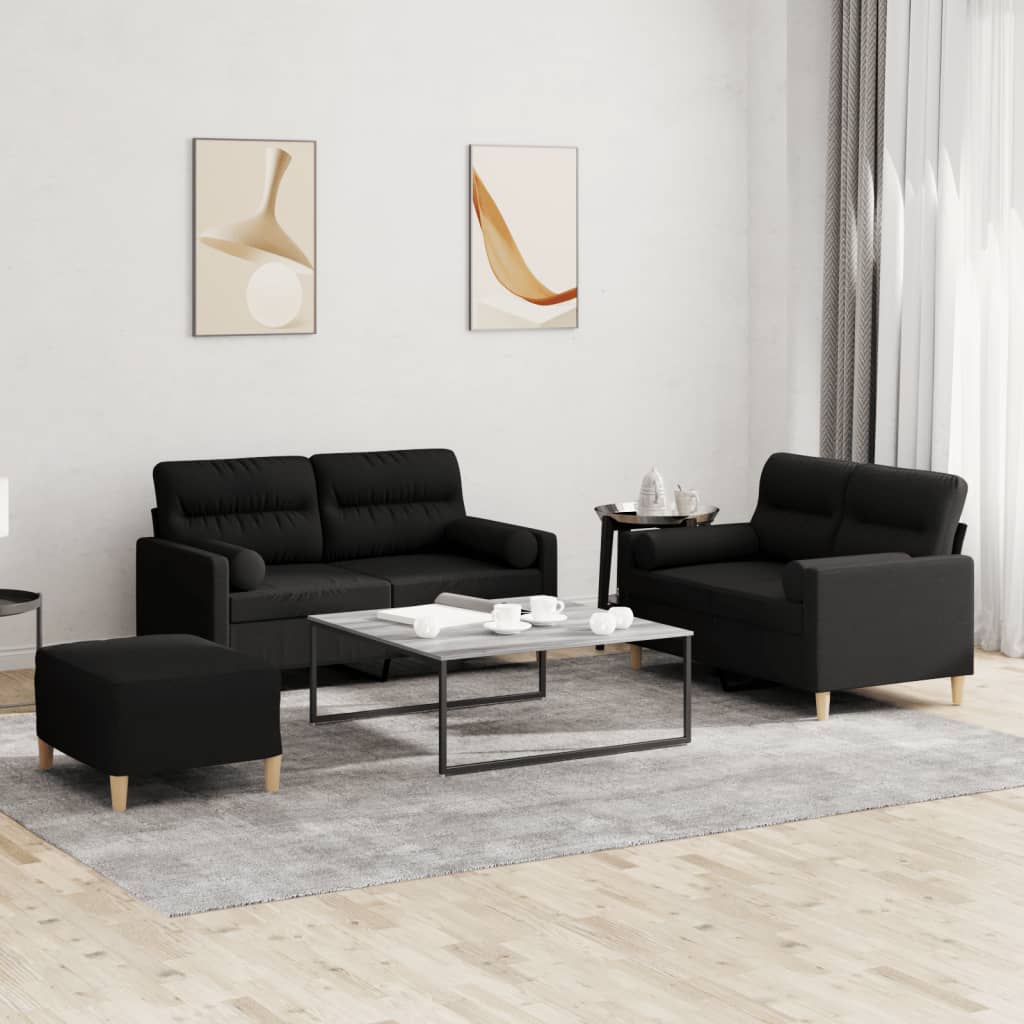 3-delige Loungeset met kussens stof zwart is nu te koop bij PeponiXL, paradijselijk wonen!