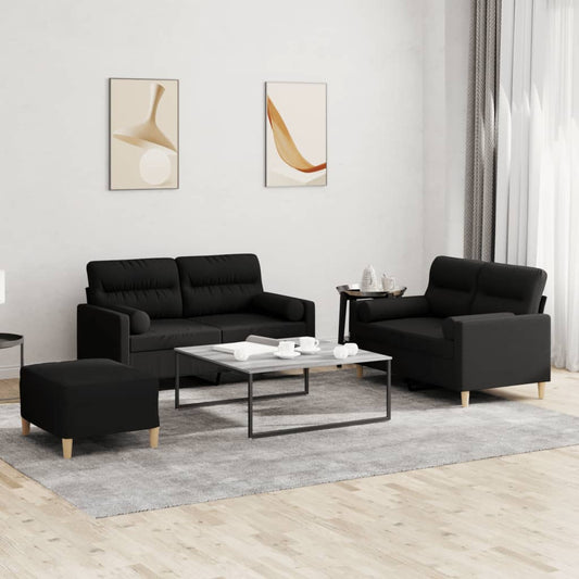 3-delige Loungeset met kussens stof zwart is nu te koop bij PeponiXL, paradijselijk wonen!