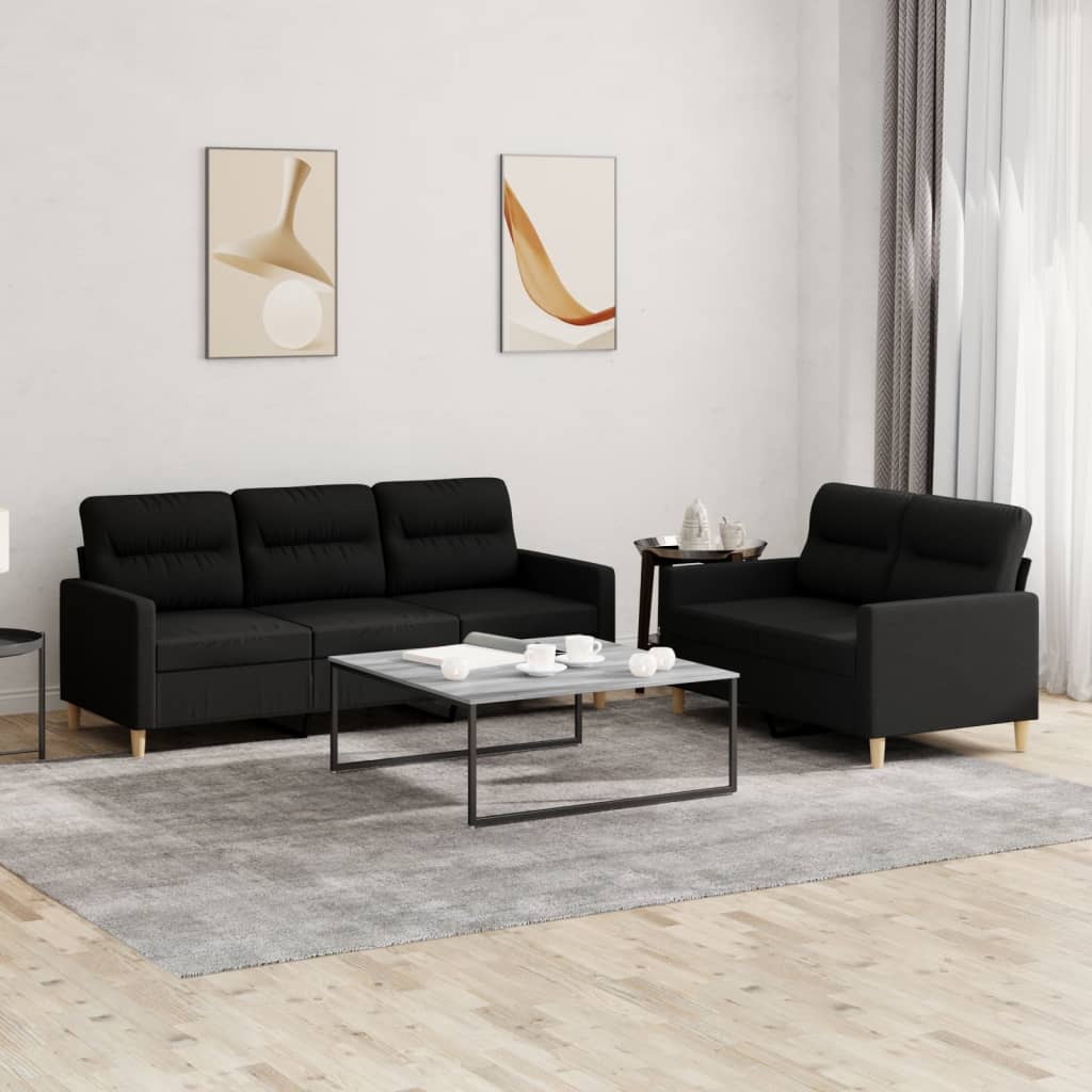 2-delige loungeset met kussens stof zwart is nu te koop bij PeponiXL, paradijselijk wonen!
