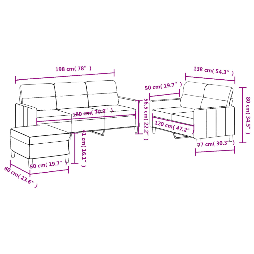 3-delige Loungeset met kussens stof crèmekleurig is nu te koop bij PeponiXL, paradijselijk wonen!