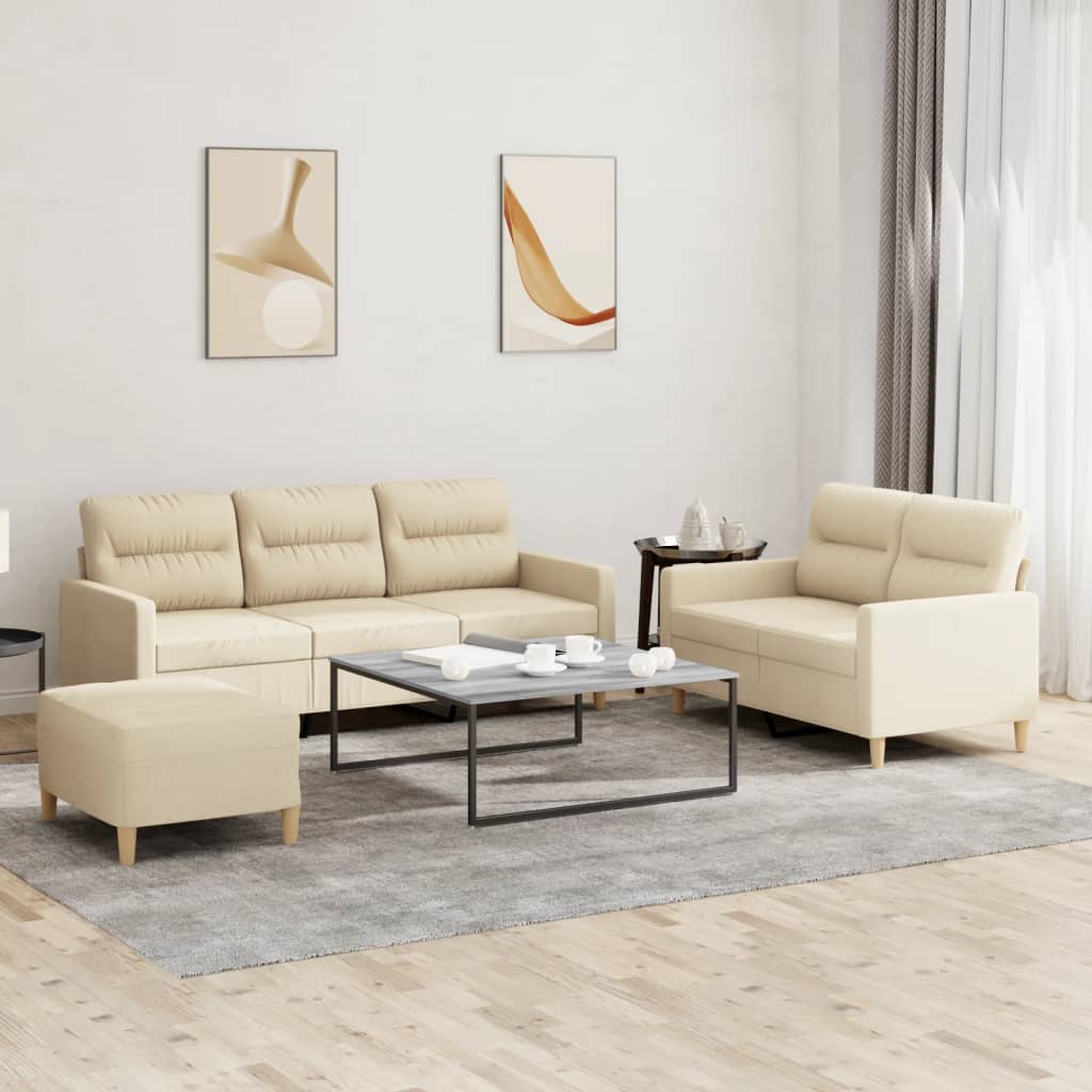 3-delige Loungeset met kussens stof crèmekleurig is nu te koop bij PeponiXL, paradijselijk wonen!